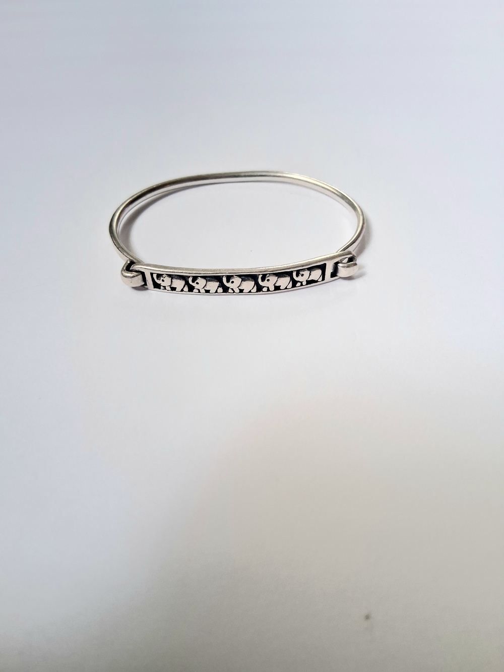 Novica Thai Sterling Silver Elephant Link Bangle Bracelet - Black & Silver